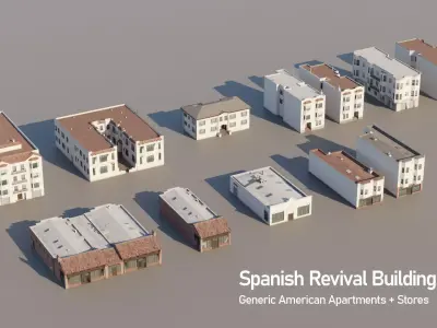 Spanish Revival - US West Coast California Buildings Low-poly 3D model
