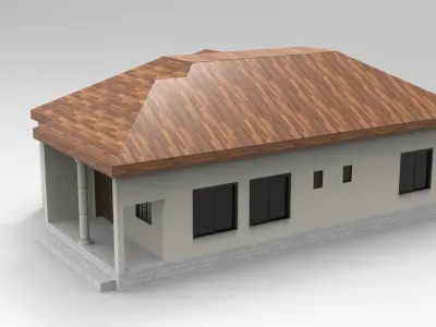 House Design - Single Story - Inclinde Roof 3D model
