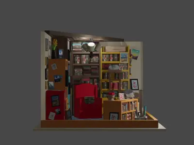 3D ROOM LIBRARY INTERIOR LOW-POLY Low-poly 3D model
