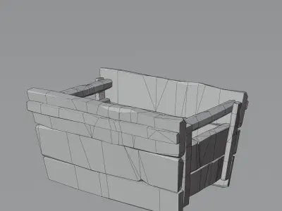 Medieval trapezoid-shaped wooden crate with handles Low-poly 3D model