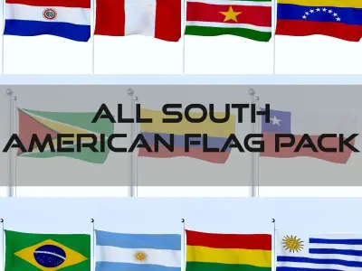 All South American Flag Pack Low-poly 3D model