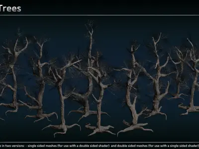 Dead Trees and Bushes Low-poly 3D model