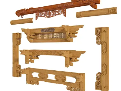 Ancient architecture carved wooden structure kit 3D model 3D model