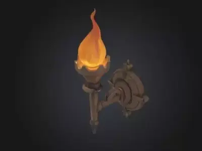 Stylized Medieval Wall Torch Fantasy Game Prop Low-poly 3D model