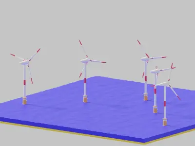 Offshore Wind Turbine Low-poly 3D model