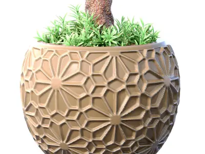 Decorative flowering garden tree in a pot flowerpot urn 3D model