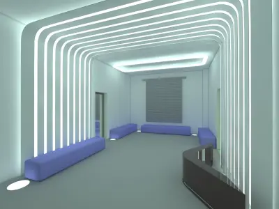 Reception lobby with benches and lighting 3D model