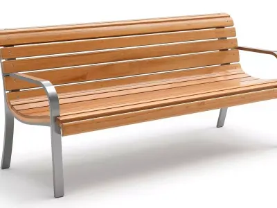 Modern Wooden Park Bench 3D Model Outdoor Furniture Low-poly 3D model