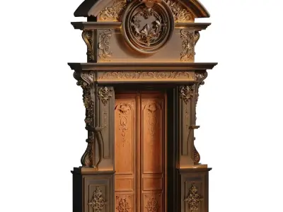 Ornate Wood Door set 924 Low-poly 3D model