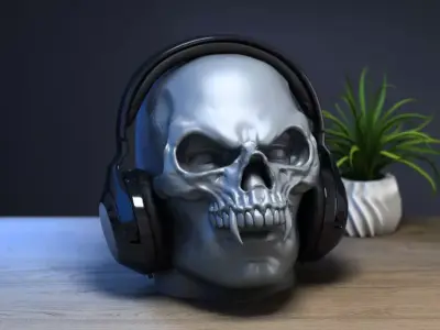 Human with skull mask Headphone Stand 3D print model