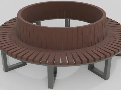 Outdoor Wooden Bench Rounded 19 Low-poly 3D model