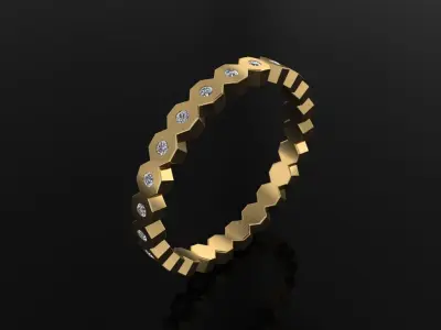 Hexagon Diamond Band Ring Mix Size 4 5 6 7 8 9 10 3D print model