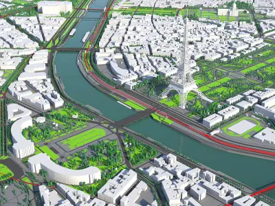 Paris city Low-poly 3D model