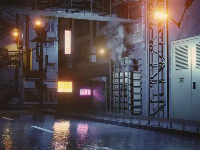 Cyberpunk City Bridge Scene 3D model