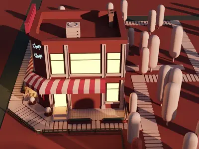 Low poly 3d modular location - Hotel and street 3D model
