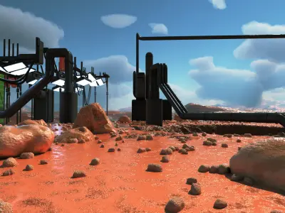 Rainy desert sci-fi landscape scene 3D model
