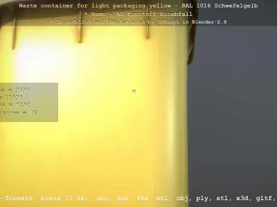 Waste container for light packaging yellow - RAL 1016  Low-poly 3D model