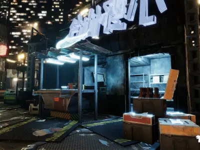 Cyberpunk Rooftop Market Low-poly 3D model