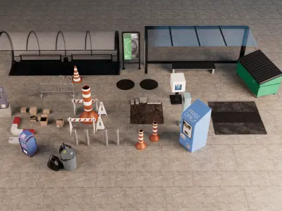  high-quality low-poly 3D urban props pack Low-poly 3D model