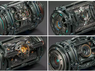 Sci-Fi Hard Surface Kitbash Set - 4 in 1 3D Model Pack