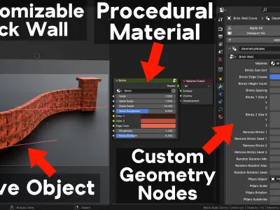Customizable Brick Wall - Geometry Nodes - Blender 3D model