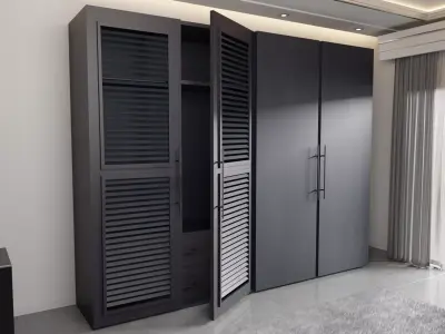 Modern Wardrobe Elegant Closet Black 3D model