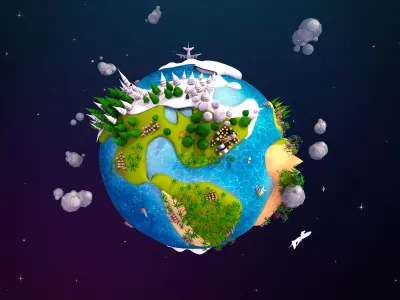 Cartoon Lowpoly Earth Planet 2 Low-poly 3D model