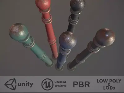 Barrier Bollard Pack 1 v3 Five Color Options Low-poly 3D model