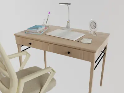 Modern Office Desk And Chair Set Low-poly 3D model