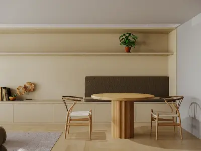 Log style living room dining room scene  3D model