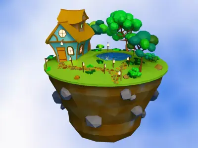 Floating Island Low-poly 3D model