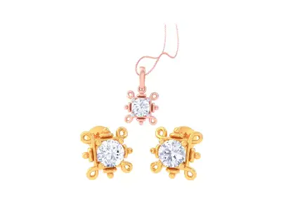 Solitaire Super Light Weight Earring Pendant Set 3D print model