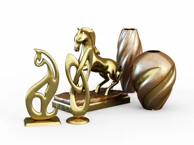 Decoration gold vases and statues 3D model
