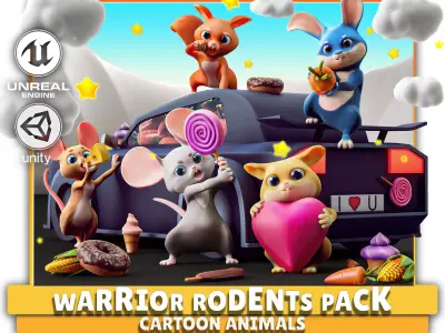 Warrior Rodents Pack - Hamster Squirrel Rabbit Mouse Rat  - 58 Low-poly 3D model