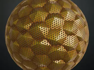 Dented Hexagonal Gold Grill Metal PBR Seamless Texture