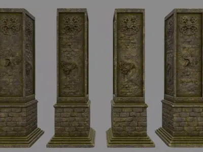 pillar 1 set of four stone columns Low-poly 3D model