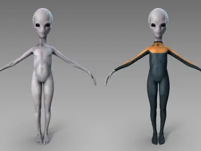 Grey Alien Low-poly 3D model