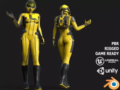 FX01 Female Space Suit Yellow LITE VERSION Low-poly 3D model
