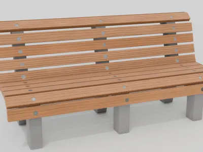 Outdoor Wooden Bench 7 Low-poly 3D model