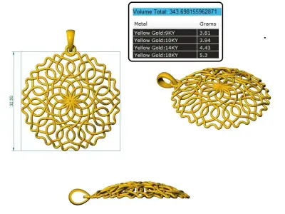 Gold Jali Pendant 3D print model