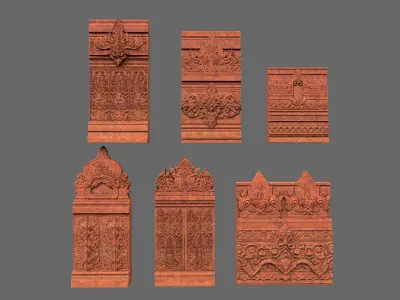 Low poly Asia Temple Wall Modular - 231009 Low-poly 3D model