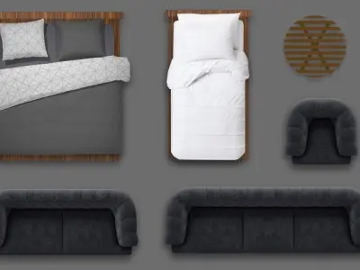 2d furniture floorplan top view PSD 3D model render wood 3D model