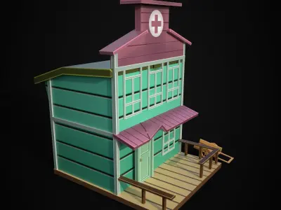 Low poly Cartoon hospital Low-poly 3D model
