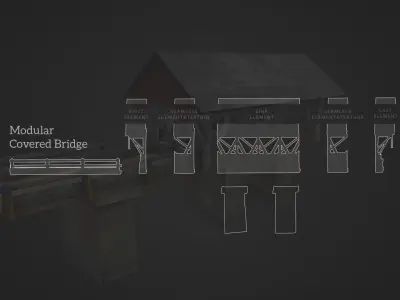 Modular Covered Bridge  Low-poly 3D model