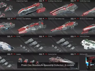 Pirate Clan Bloodskulls Spaceship Collection 3D Model Pack