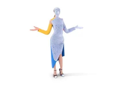 Vibrant Dress Female Character Model  Rigged and Animated Low-poly 3D model