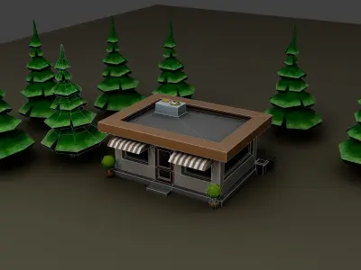 Low poly model of a diner Low-poly 3D model