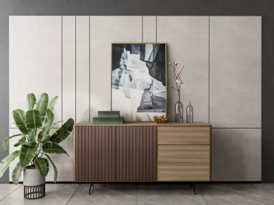 Sideboard with wall panel and flooring 10 3D model