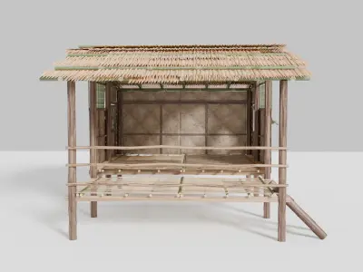 Thai style wooden house Low-poly 3D model