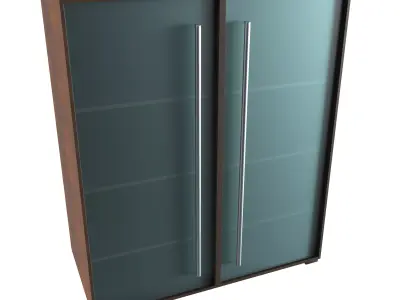 Bookshelf wooden cabinet with glass doors Low-poly 3D model